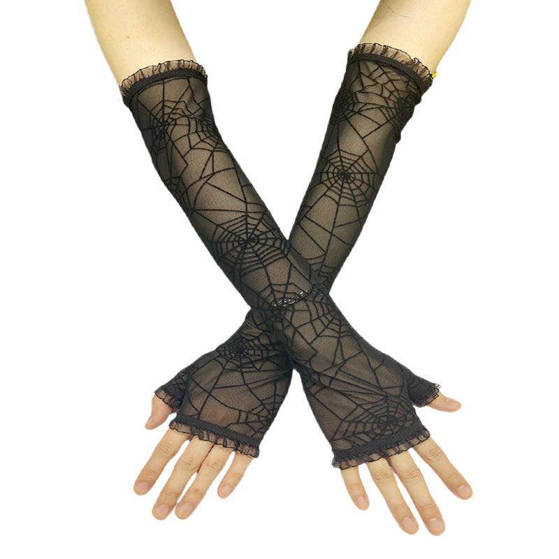 Halloween witch spider Web fingerless gloves 545743001631 - COCOMELODY